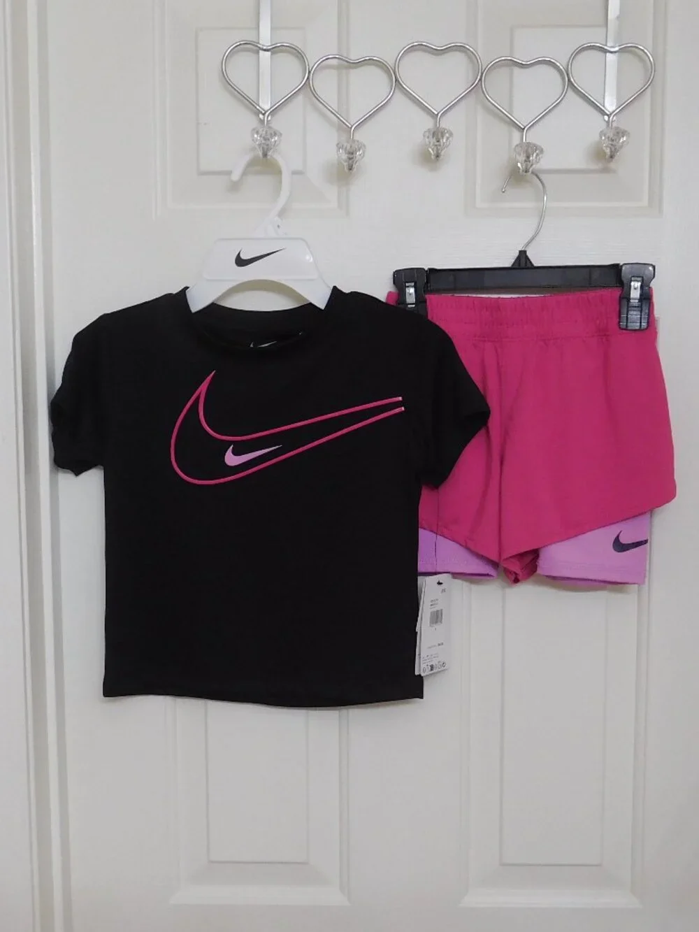 NWT 2pc Nike Black Pink Purple Top & Pink Purple Layered Shorts Set sz 5